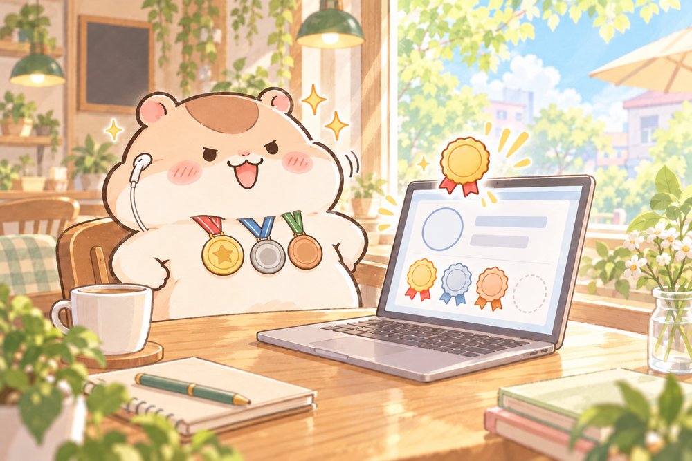 修了証のバッジをプロフィールに追加してドヤ顔のナビ助